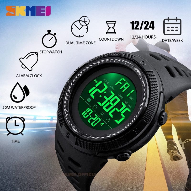 Showlu Fashion Store 0 SKMEI Fashion Outdoor Sport Watch Men Multifunction Watches Alarm Clock Chrono 5Bar Waterproof Digital Watch reloj hombre 1251