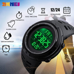 Showlu Fashion Store 0 SKMEI Fashion Outdoor Sport Watch Men Multifunction Watches Alarm Clock Chrono 5Bar Waterproof Digital Watch reloj hombre 1251