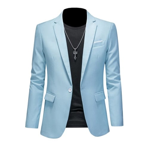 Showlu Fashion Store 0 Sky blue / Asia L(168cm-57kg) High Quality Business Slim Fit Single Buttons Suits Jacket Men Slim Fit Casual Fashion Wedding Groom Tuxedo Blazer Coats 6XL-M