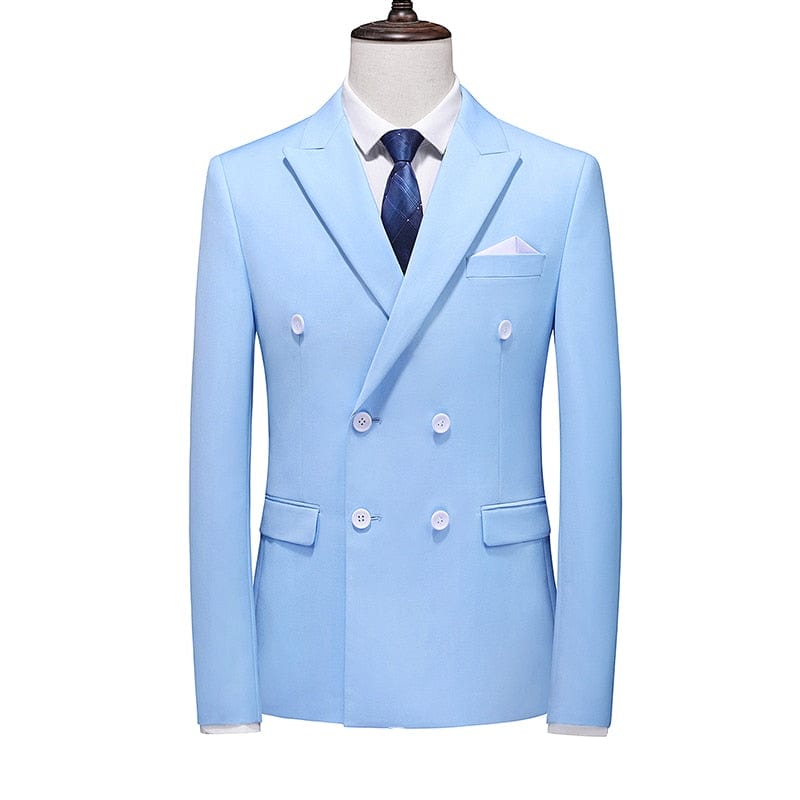 Showlu Fashion Store 0 Sky blue / Asia L(168cm-62kg) / China Plus Size 6XL-M Mens Double Breasted Blazer Classic New Solid Slim Fit Suit Jacket Formal Office Business Wedding Casual Blazers