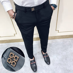 Showlu Fashion Store 0 Spring 2022 Men Pants Korean Slim Fit Men Casual Ankle Length Pants Streetwear Men High Quality Black Gray Dress Suit Pant Man