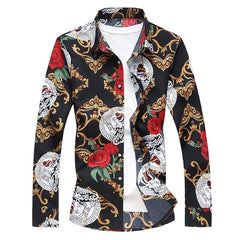 Showlu Fashion Store 0 Spring Autumn New Arrival Men&#39;s Shirt Fashion Printed Long Sleeve Casual Social Shirts Men Business Office Plus Size 6XL 7XL