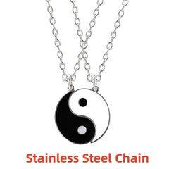 Showlu Fashion Store 0 Stainless Steel Hot Selling Yin And Yang Stitching Alloy Two Petals Pisces Couple Pendant Necklace Fashion Jewelry Accessories Birthday Gift