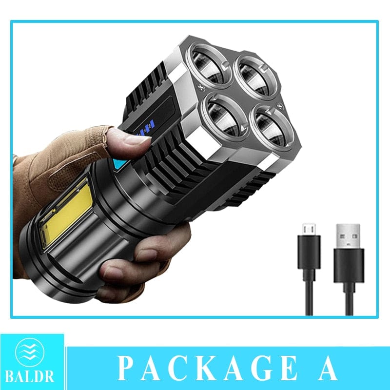 Showlu Fashion Store 0 Style 4 / Built in battery 4-5 Core LED Flashlight COB Strong Side Light Outdoor Portable Home Torch USB Rechargeable Flashlight Lantern With Power Display