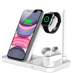 Showlu Fashion Store 0 Style2 10W White / CN 15W Fast Wireless Charger Stand For iPhone 14 13 12 11 8 Apple Watch 4 in 1 Foldable Charging Station for Airpods Pro iWatch