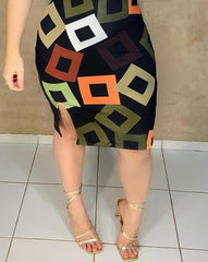 Showlu Fashion Store 0 Stylish Geometric Print Midi Dress