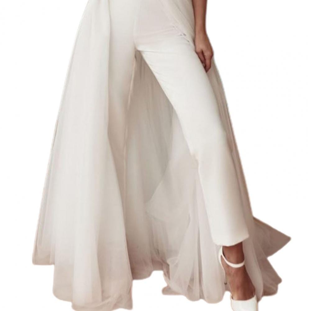 Showlu Fashion Store 0 Stylish White Backless Tulle Jumpsuit Women Sexy Strapless Jumpsuit Solid Color Slim Asymmetry Sleeveless Bodysuit 2021 Summer