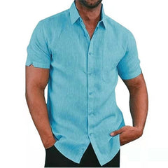 Showlu Fashion Store 0 Summer Cotton Linen Shirts For Men Casual Short Sleeved Shirts Blouses Solid Turn-Down Collar Formal Beach Shirts Male Clothing