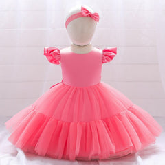 Showlu Fashion Store 0 Summer Kids Girl Party Dresses Toddler Baby Baptism Dress For Girls 1 Years Birthday Wedding Clothes Princess Children Costume