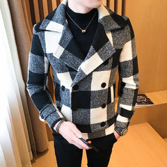 Showlu Fashion Store 0 Trend 2022 New double-breasted windbreaker fashion retro tartan coat large size 5XL slim short coat men&#39;s banquet party dress