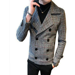 Showlu Fashion Store 0 Trend 2022 New double-breasted windbreaker fashion retro tartan coat large size 5XL slim short coat men&#39;s banquet party dress