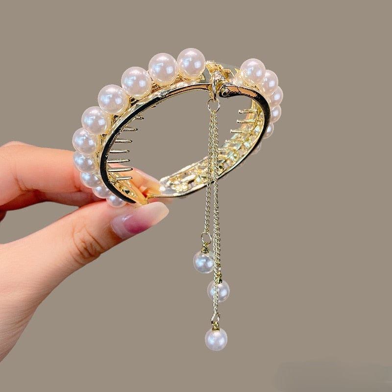 Showlu Fashion Store 0 TS5512-2 New Angel Wings Pearl Rhinestone Tassel Pill Head Ponytail Buckle Hair Clip Female Korean Hair Card Hair Accessories