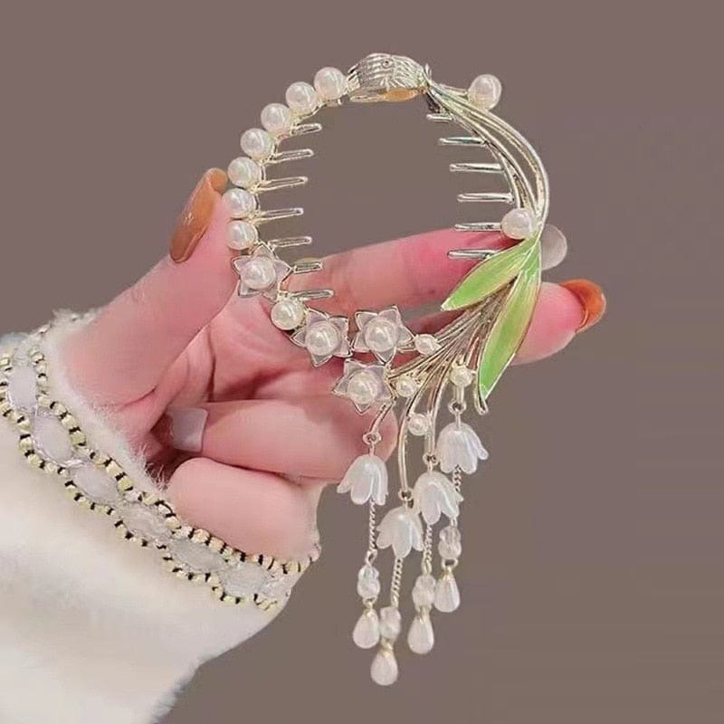 Showlu Fashion Store 0 TS5527-18 New Angel Wings Pearl Rhinestone Tassel Pill Head Ponytail Buckle Hair Clip Female Korean Hair Card Hair Accessories