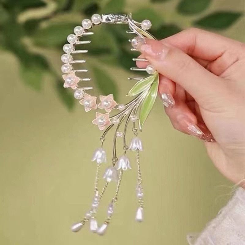 Showlu Fashion Store 0 TS5527-20 New Angel Wings Pearl Rhinestone Tassel Pill Head Ponytail Buckle Hair Clip Female Korean Hair Card Hair Accessories