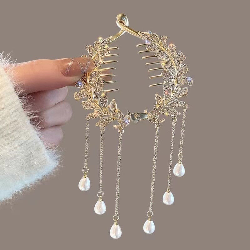 Showlu Fashion Store 0 TS5527-3 New Angel Wings Pearl Rhinestone Tassel Pill Head Ponytail Buckle Hair Clip Female Korean Hair Card Hair Accessories