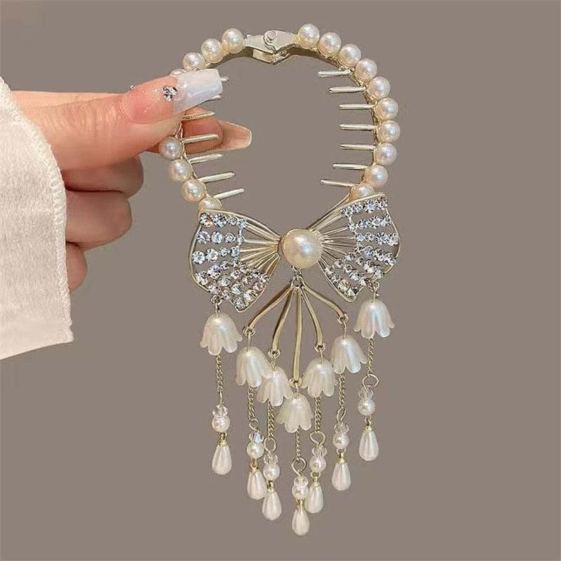 Showlu Fashion Store 0 TS5527-5 New Angel Wings Pearl Rhinestone Tassel Pill Head Ponytail Buckle Hair Clip Female Korean Hair Card Hair Accessories