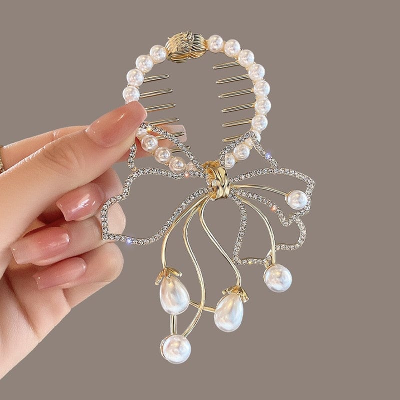 Showlu Fashion Store 0 TS5527-51 New Angel Wings Pearl Rhinestone Tassel Pill Head Ponytail Buckle Hair Clip Female Korean Hair Card Hair Accessories