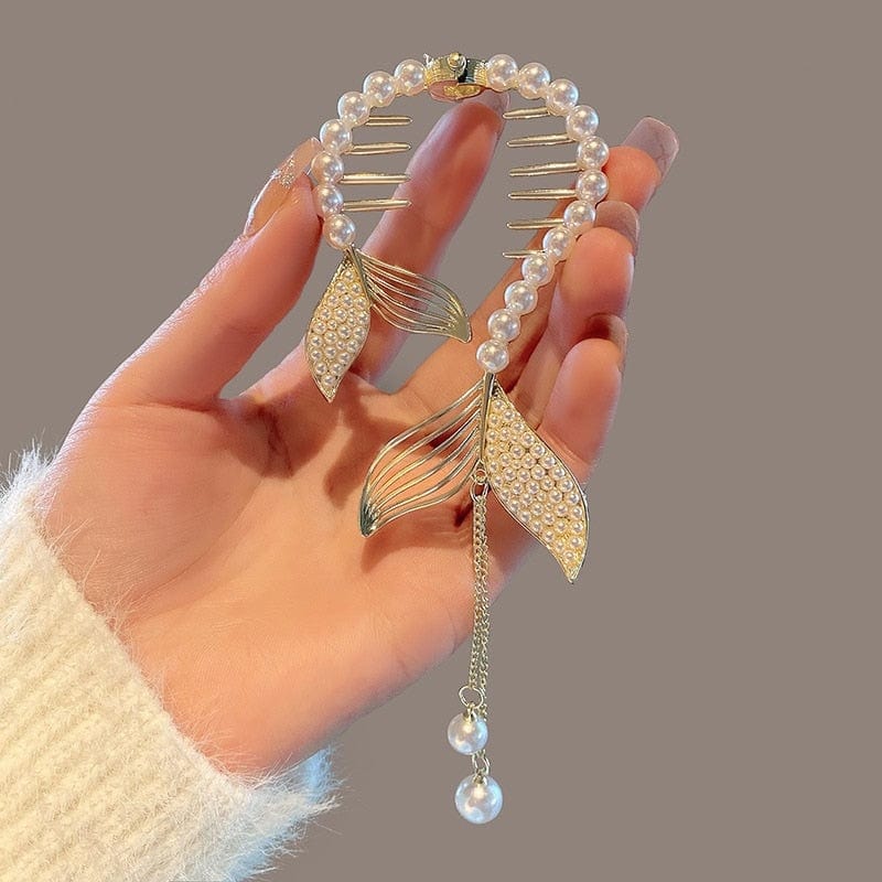 Showlu Fashion Store 0 TS5527-57 New Angel Wings Pearl Rhinestone Tassel Pill Head Ponytail Buckle Hair Clip Female Korean Hair Card Hair Accessories