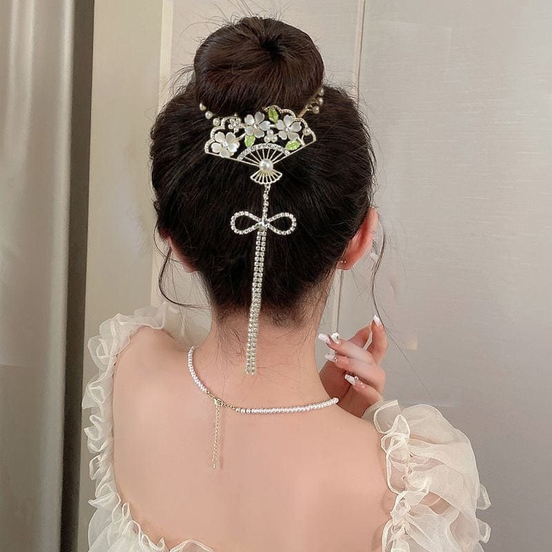 Showlu Fashion Store 0 TS5527-65 New Angel Wings Pearl Rhinestone Tassel Pill Head Ponytail Buckle Hair Clip Female Korean Hair Card Hair Accessories