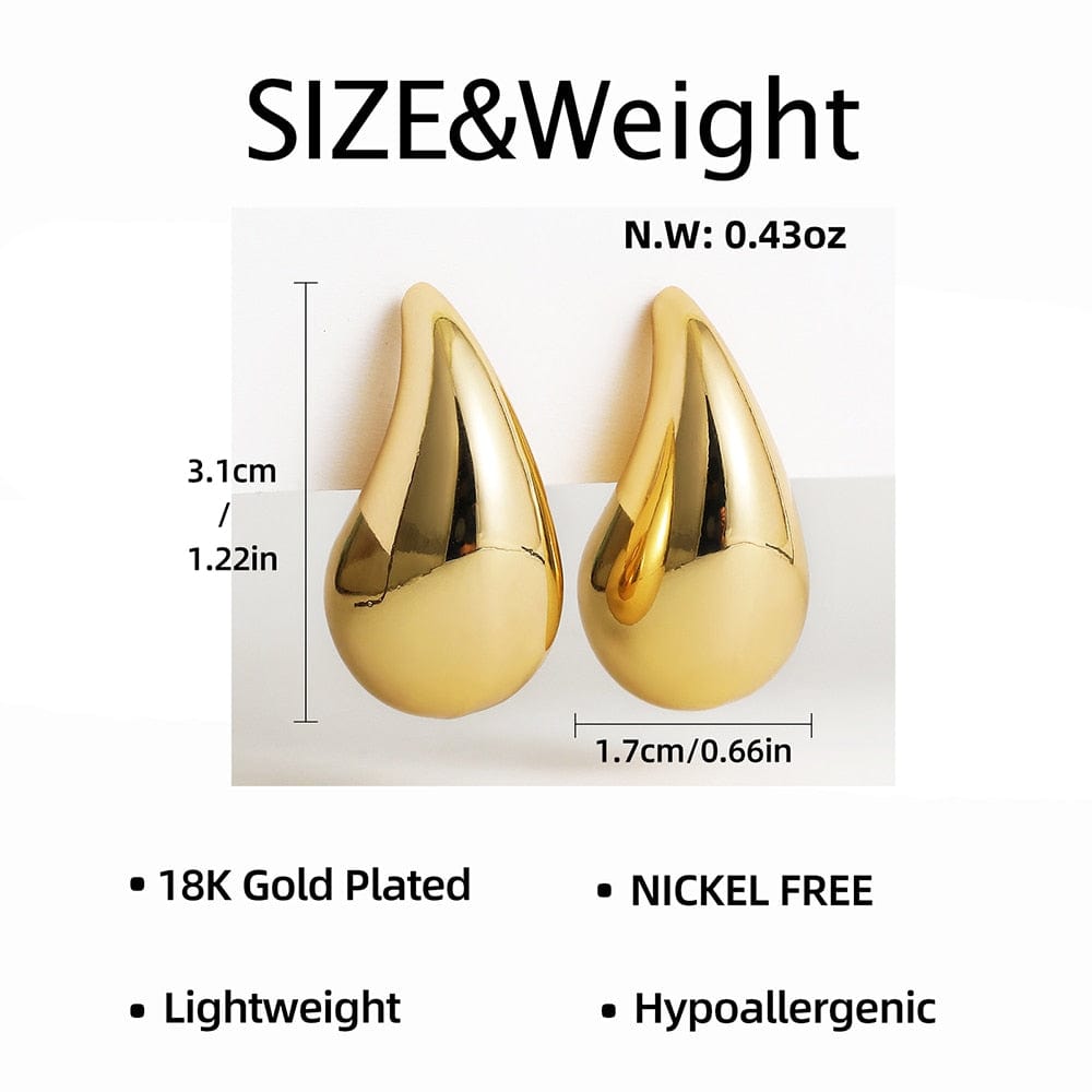  Showlu Fashion Store 0 Vintage Gold Plated Chunky Dome Drop Earrings for Women Glossy Stainless Steel Thick Teardrop Earrings Dupes Lightweight Hoops