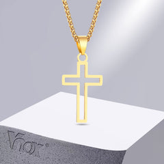 Showlu Fashion Store 0 Vnox Cutout Cross Necklace for Men Women, Stainless Steel Hollow Cross Pendant with 24" Box Chain, Religious Faith Christ Collar