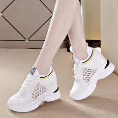 Showlu Fashion Store 0 White 03 / 35 Women Mesh Breathable Casual Sneakers Women Spring Platform Heels Wedges Height Increasing 2023 Knitted Ladies Vulcanized Shoes