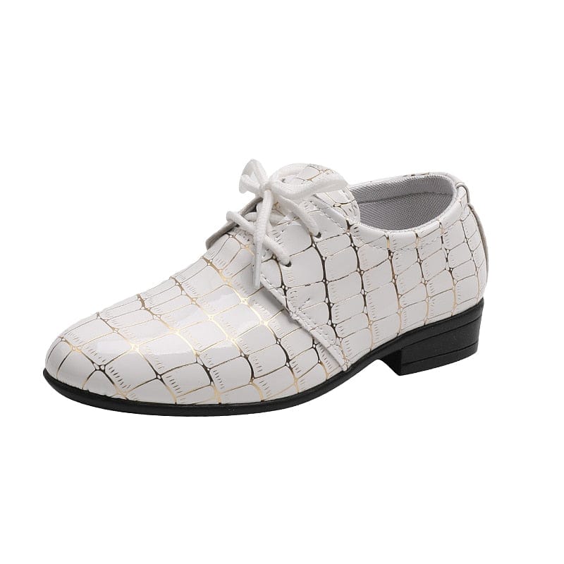 Showlu Fashion Store 0 White / 21 insole 15.5cm / China Children Kids Leather Flats Toddler Medium Big Boys Lace Up Classic Style Fashion Leather White Black Plaid Wedding Stage Shoes