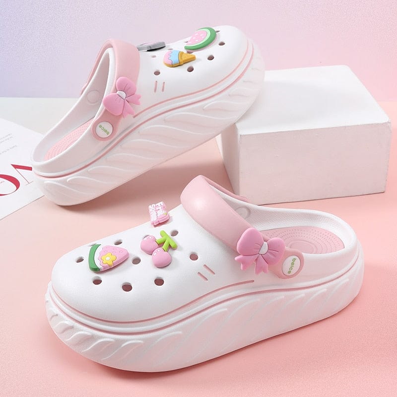 Showlu Fashion Store 0 White / 35-36 / China 2023 Fshion Cratoon Charms Clogs Shoes Outdoor Women Slippers Thick Sole High Quality Summer Sandals For Girls