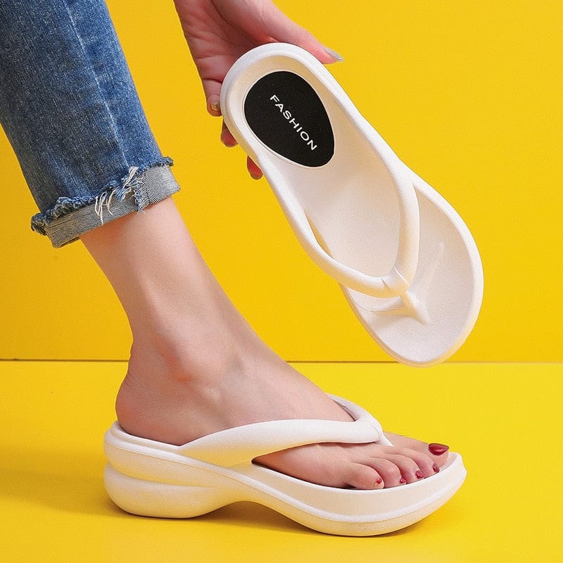 Showlu Fashion Store 0 White / 35-36 JMPRS Thick Sole Wedges Flip Flops for Women 2023 Summer Clip Toe Platform Sandals Woman Non Slip Beach Slippers Outdoor Slides