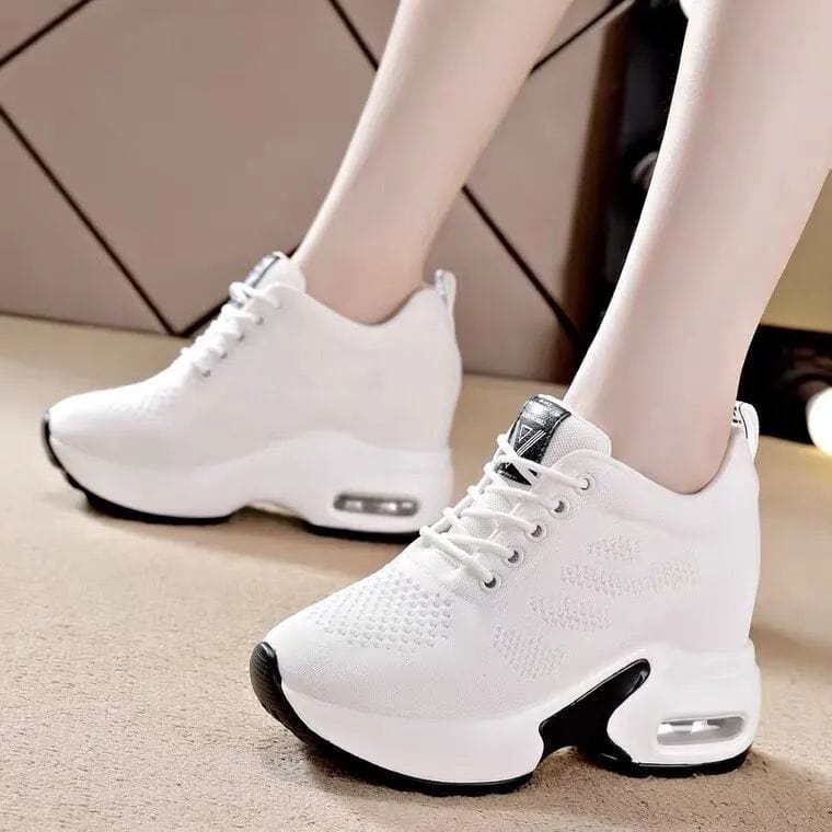 Showlu Fashion Store 0 white / 35 Women Mesh Breathable Casual Sneakers Women Spring Platform Heels Wedges Height Increasing 2023 Knitted Ladies Vulcanized Shoes