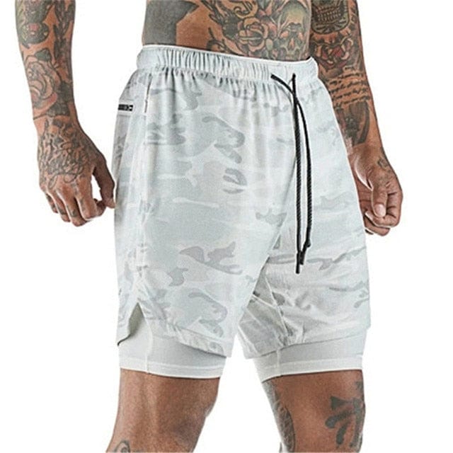 Showlu Fashion Store 0 White Camouflage / XL(65-80kg) 2022 Sport Shorts Men Sportswear Double-deck Running Shorts 2 In 1 Beach Bottoms Summer Gym Fitness Training Jogging Short Pants