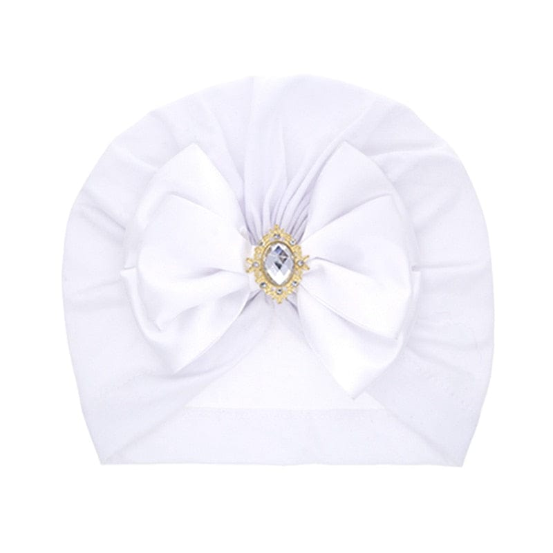 Showlu Fashion Store 0 white Cute Shining Rhinestone Bowknot Infant Indian Hat Soft Skin-friendly Cotton Baby Girl Caps Turban Fashion Handmade Bows Headwear