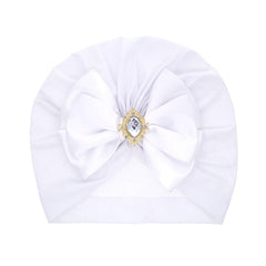 Showlu Fashion Store 0 white Cute Shining Rhinestone Bowknot Infant Indian Hat Soft Skin-friendly Cotton Baby Girl Caps Turban Fashion Handmade Bows Headwear