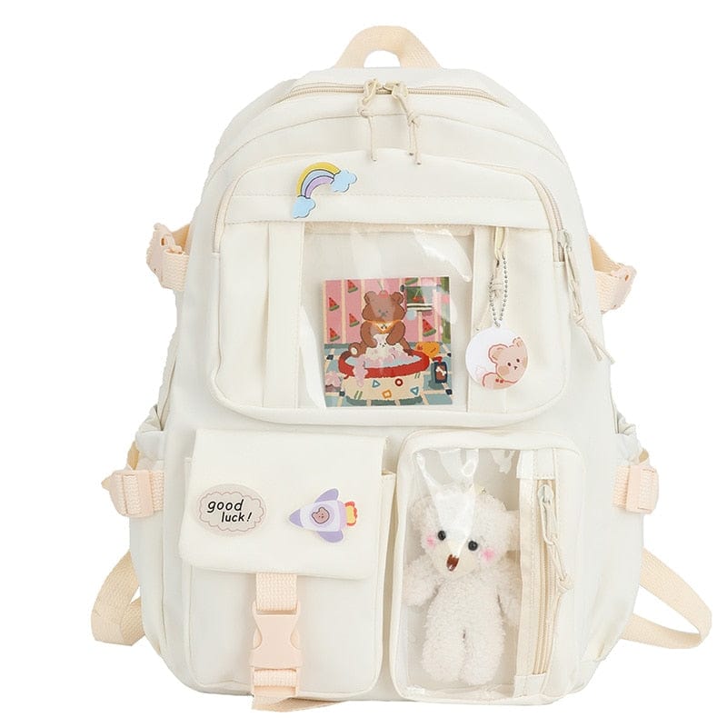 Showlu Fashion Store 0 White Cute Women Backpacks Waterproof Multi-Pocket Nylon School Backpack for Student Female Girls Kawaii Laptop Book Pack Mochilas