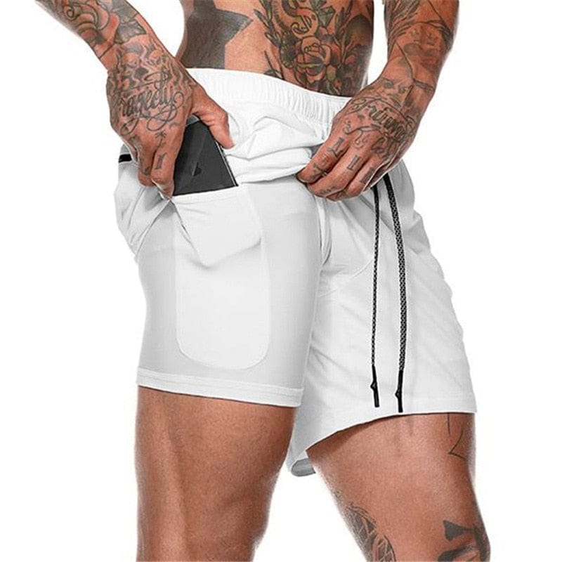 Showlu Fashion Store 0 White / M(50-65kg) 2022 Sport Shorts Men Sportswear Double-deck Running Shorts 2 In 1 Beach Bottoms Summer Gym Fitness Training Jogging Short Pants