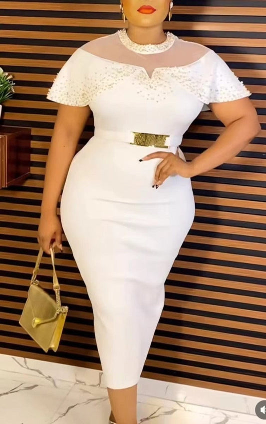 Showlu Fashion Store 0 White / M African Wedding Party Dresses Summer African Women Elegant Short Sleeve Polyester Knee-length Dress African Dresses for Women