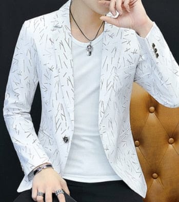 Showlu Fashion Store 0 WHITE / M HOO 2023 Men 's casual collar collar blazers youth handsome trend Slim print blazers   5XL   6XL