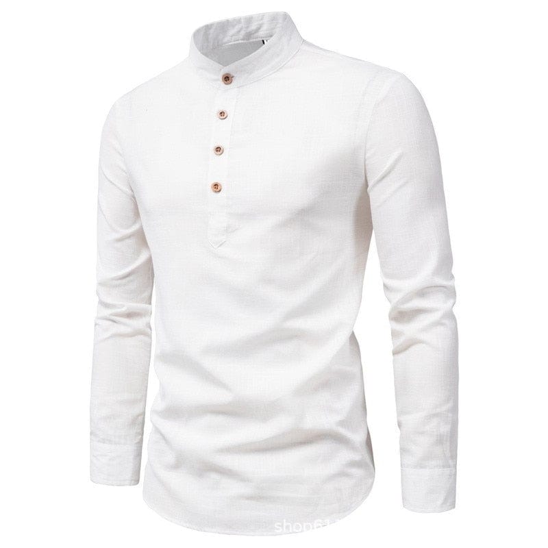 Showlu Fashion Store 0 White / M Men's solid color casual slim fitting standing collar long sleeved business shirt shirt