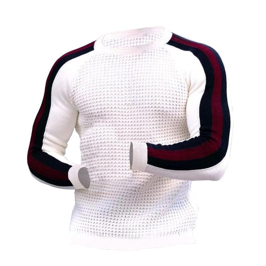 Showlu Fashion Store 0 White / S Men&#39;s Autumn Winter New Waffle Print Pullover Bottoming Shirt Male Color-blocking High-quality Casual Knitted Sweater