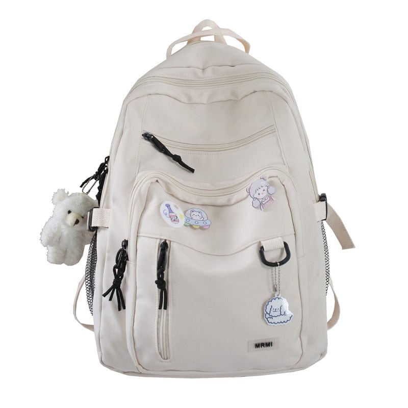 Showlu Fashion Store 0 White With bear doll Fashion Big Student Backpack NEW Badge Rucksack Girls School Bag High Capacity Women Backpack Female Cute Leisure Travel Mochila