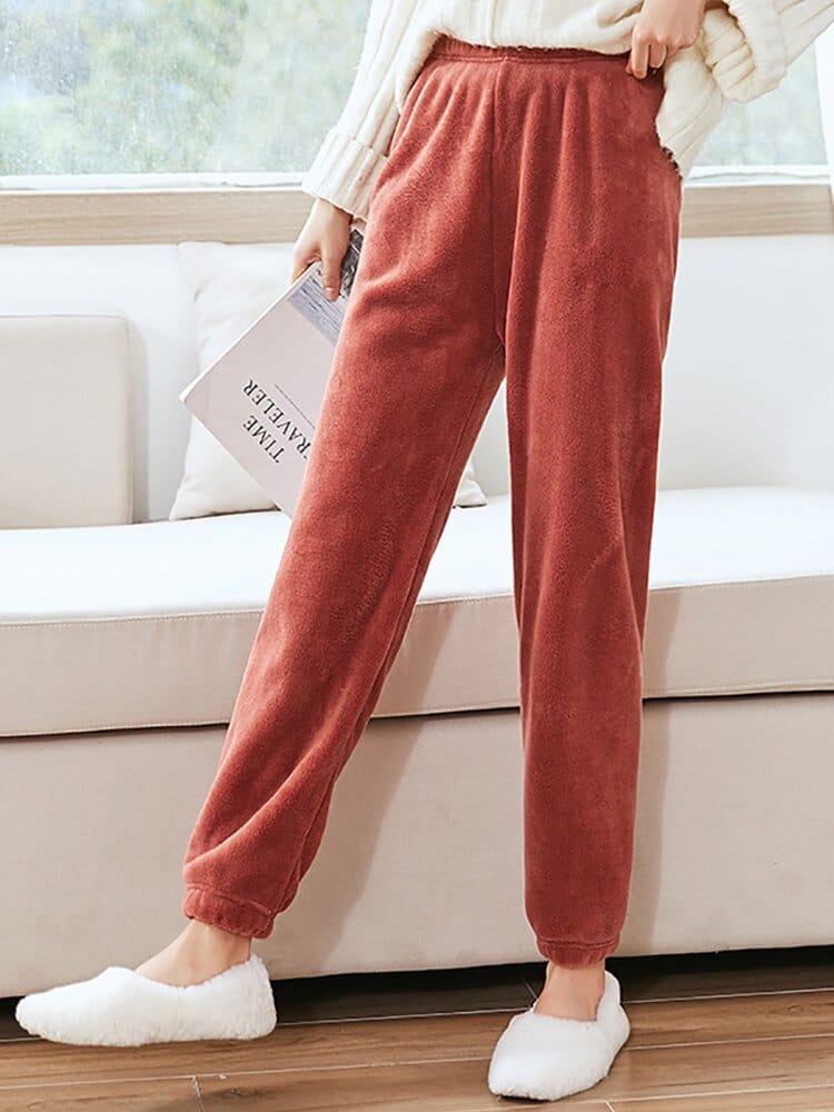 Showlu Fashion Store 0 WINE PANTS2 / Fit For 40-75KG HELIAR Women Warm 2 Piece Sets Thicken Velvet Ribbed Fleece Set Pullover And Pants Casual Pajama Sets Women Autumn Winter 2023