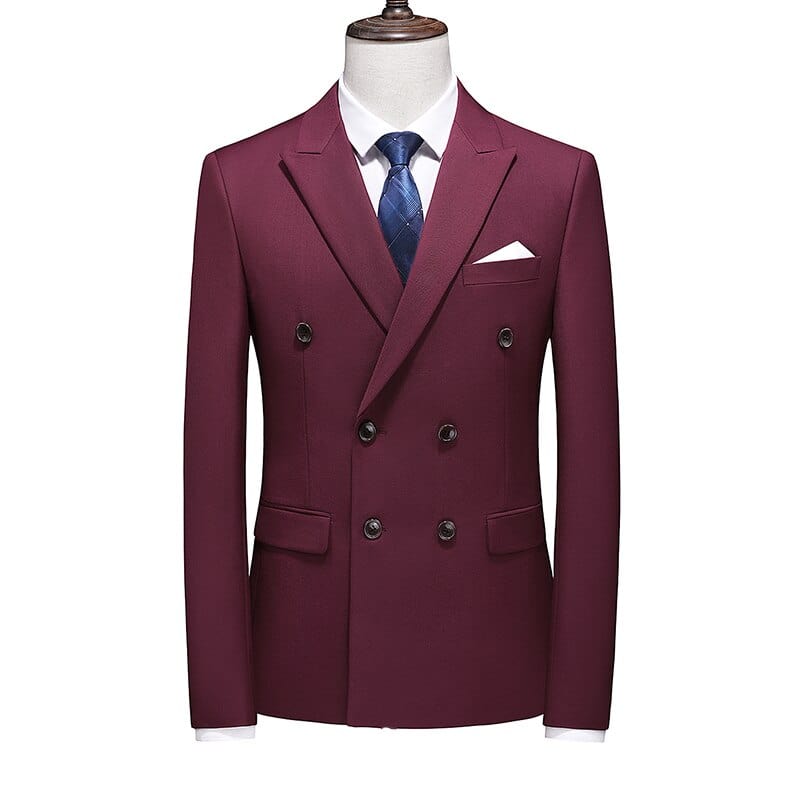 Showlu Fashion Store 0 Wine red / Asia L(168cm-62kg) / China Plus Size 6XL-M Mens Double Breasted Blazer Classic New Solid Slim Fit Suit Jacket Formal Office Business Wedding Casual Blazers