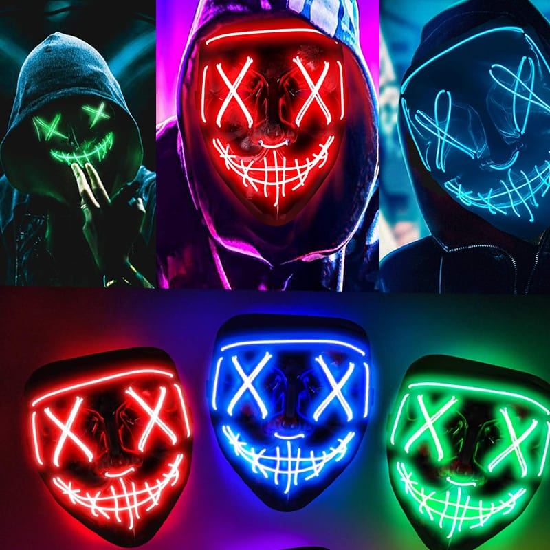  Showlu Fashion Store 0 Wireless Halloween Neon Led Purge Mask Masquerade Carnival Party Masks Light Luminous In The Dark Cosplay Costume Supplies