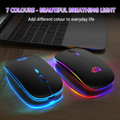  Showlu Fashion Store 0 Wireless Mouse Bluetooth and 2.4GHz Dual Modes Rechargeable RGB Ergonomic Silent Click for PC iPad Laptop Cell Phone TV