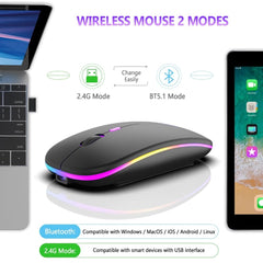  Showlu Fashion Store 0 Wireless Mouse Bluetooth and 2.4GHz Dual Modes Rechargeable RGB Ergonomic Silent Click for PC iPad Laptop Cell Phone TV