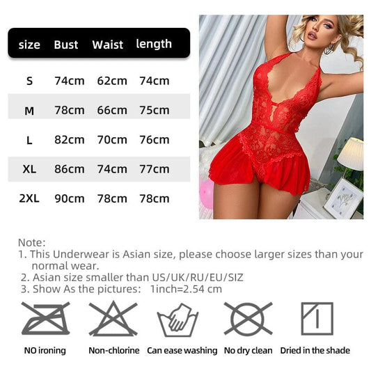 Showlu Fashion Store 0 Women Lace Sexy Pajamas Robes Nightgowns Underwear M L XL XXL Black Red Thin See Through Gauze Comfortable Summer