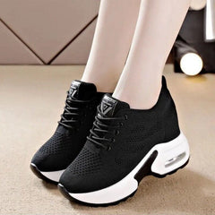 Showlu Fashion Store 0 Women Mesh Breathable Casual Sneakers Women Spring Platform Heels Wedges Height Increasing 2023 Knitted Ladies Vulcanized Shoes