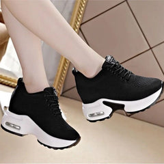 Showlu Fashion Store 0 Women Mesh Breathable Casual Sneakers Women Spring Platform Heels Wedges Height Increasing 2023 Knitted Ladies Vulcanized Shoes