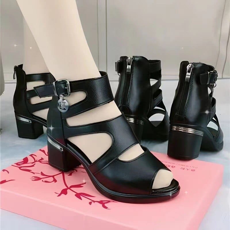  Showlu Fashion Store 0 Women's Block Heel Shoes 2023 Summer Vintage Peep Toe Ankle Strap Women's Sandals New Office Woman Platform Casual Sandalias