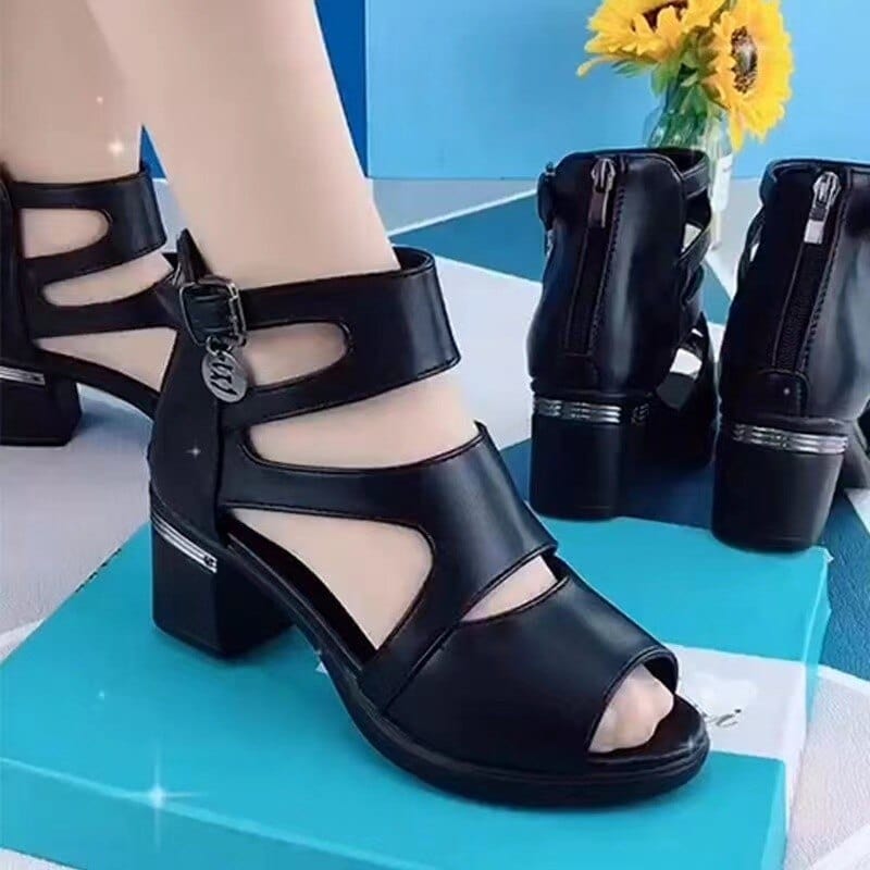  Showlu Fashion Store 0 Women's Block Heel Shoes 2023 Summer Vintage Peep Toe Ankle Strap Women's Sandals New Office Woman Platform Casual Sandalias